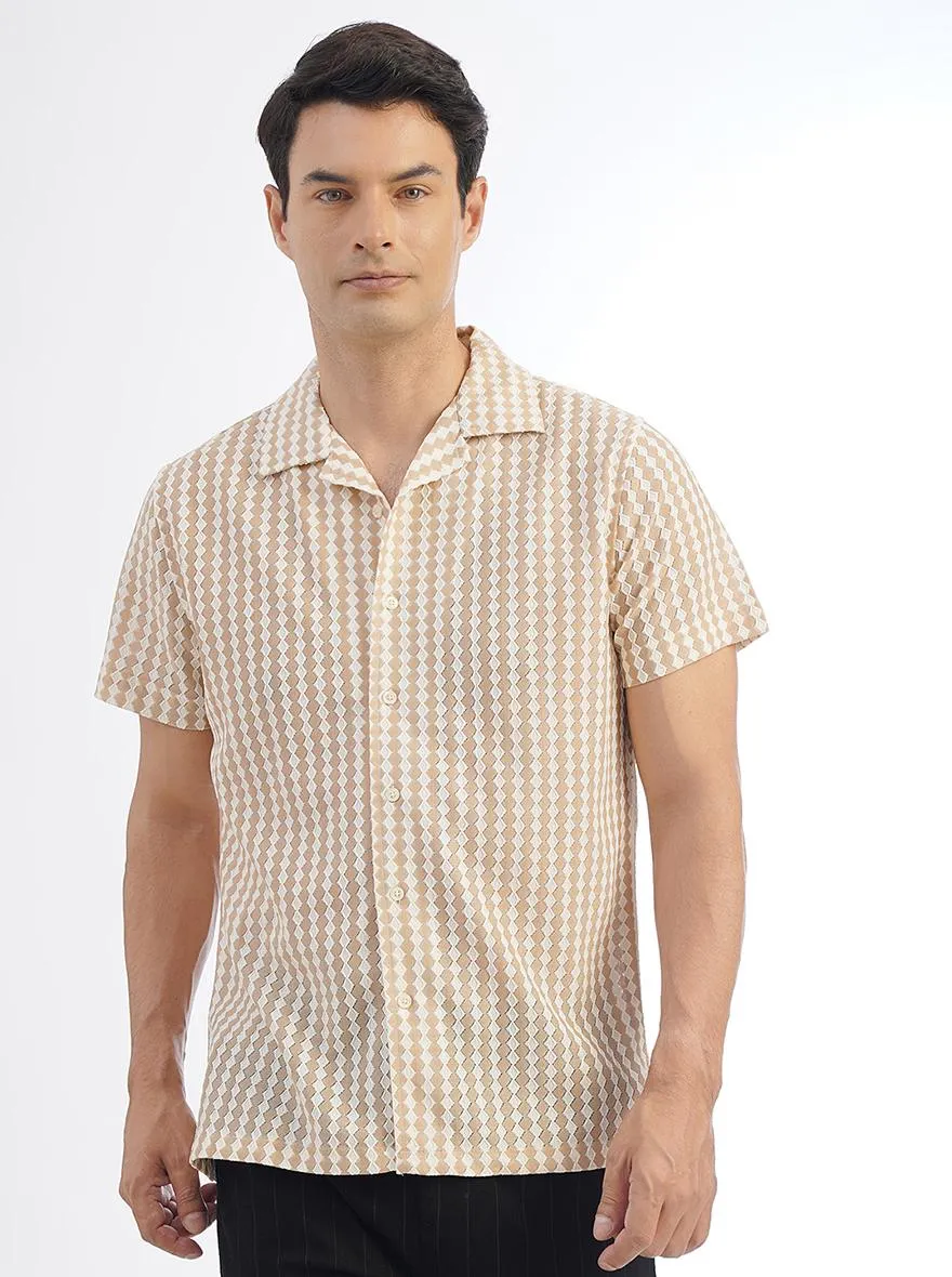 Cream Striped Slim Fit Casual Shirt | JadeBlue