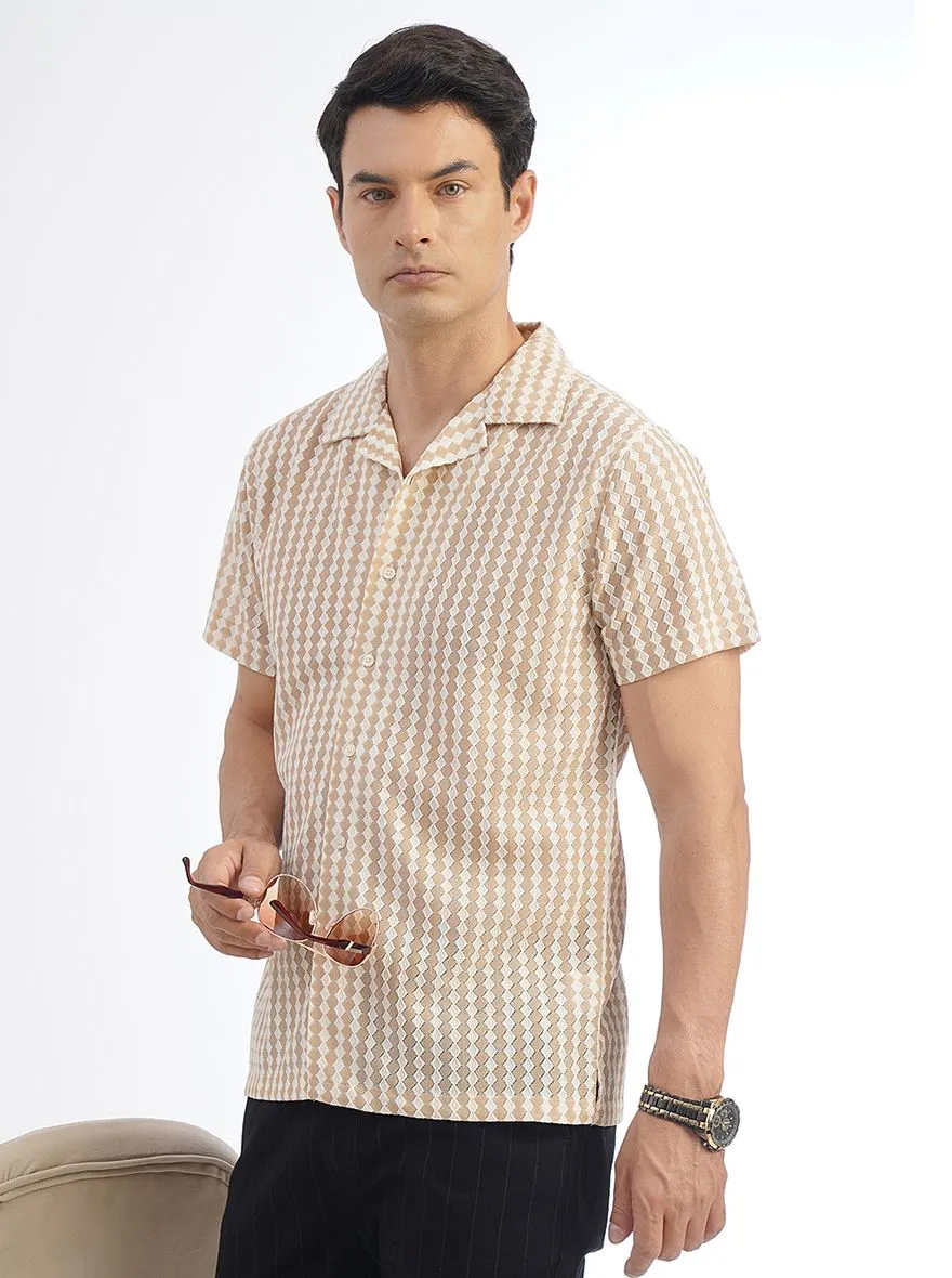 Cream Striped Slim Fit Casual Shirt | JadeBlue