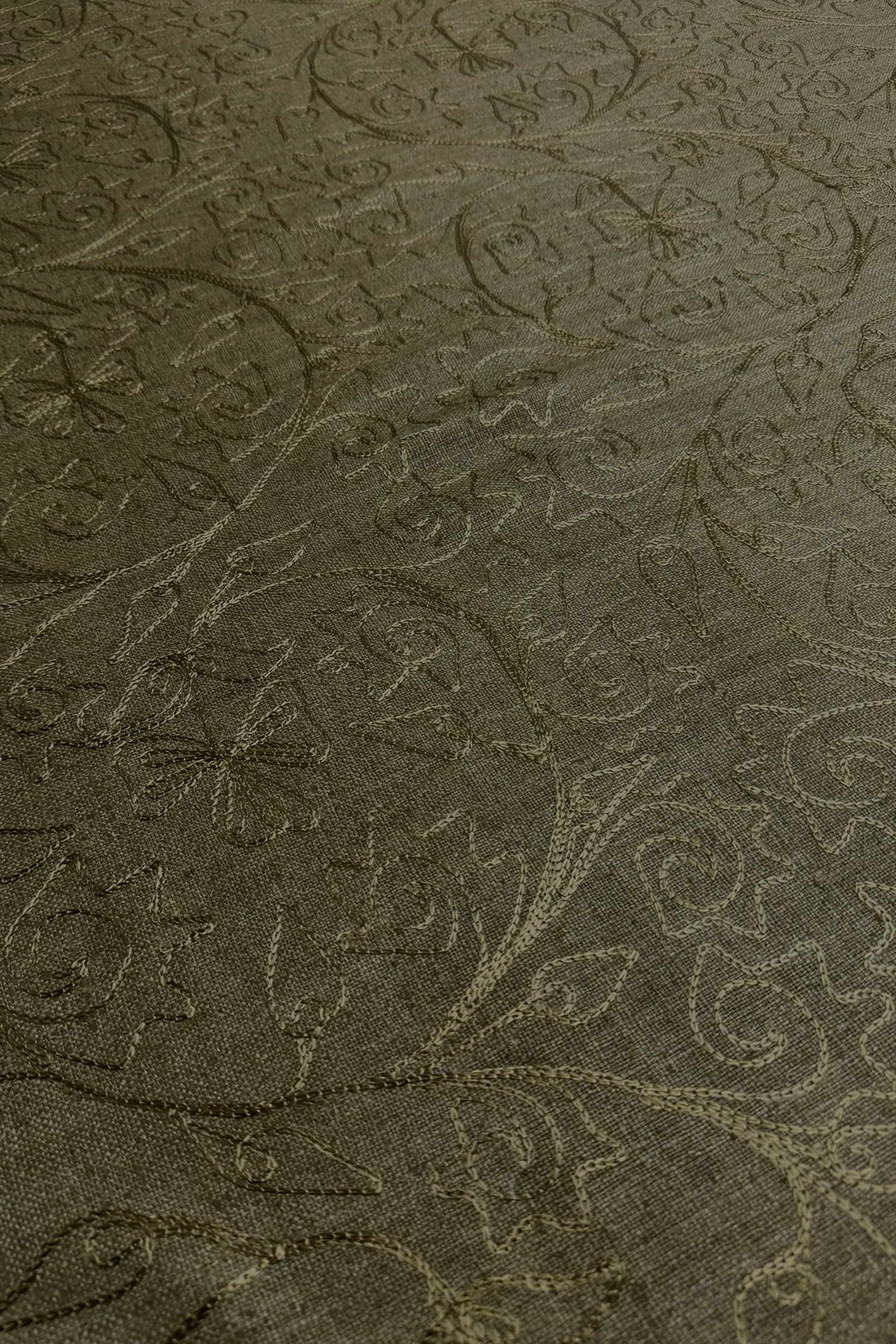 Dark Olive Embroidered Silk Linen MEMT-018-65