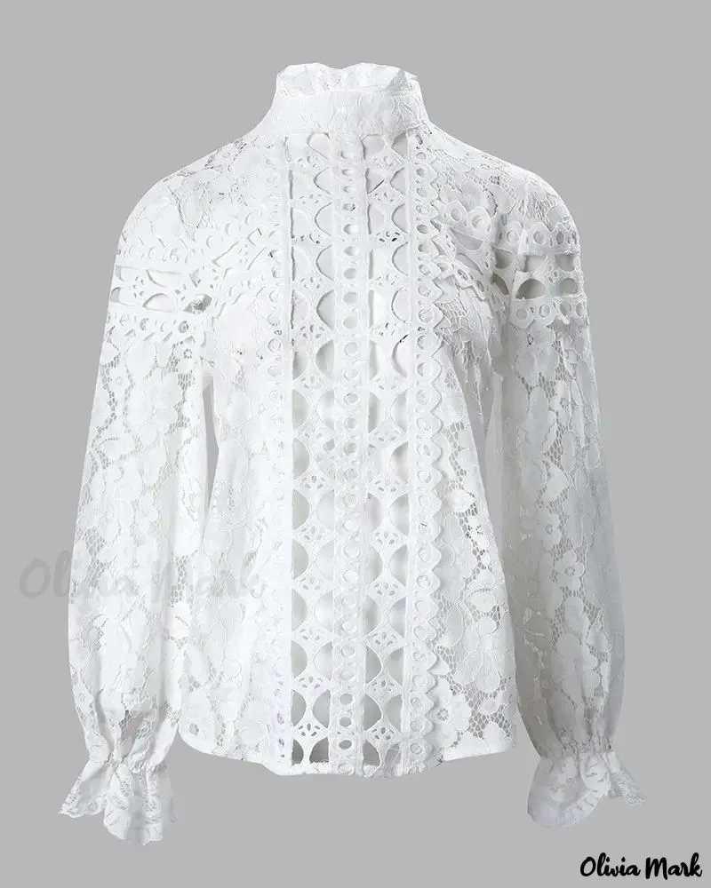 Deanwangkt - Hollow Out Long Sleeve Lace Top