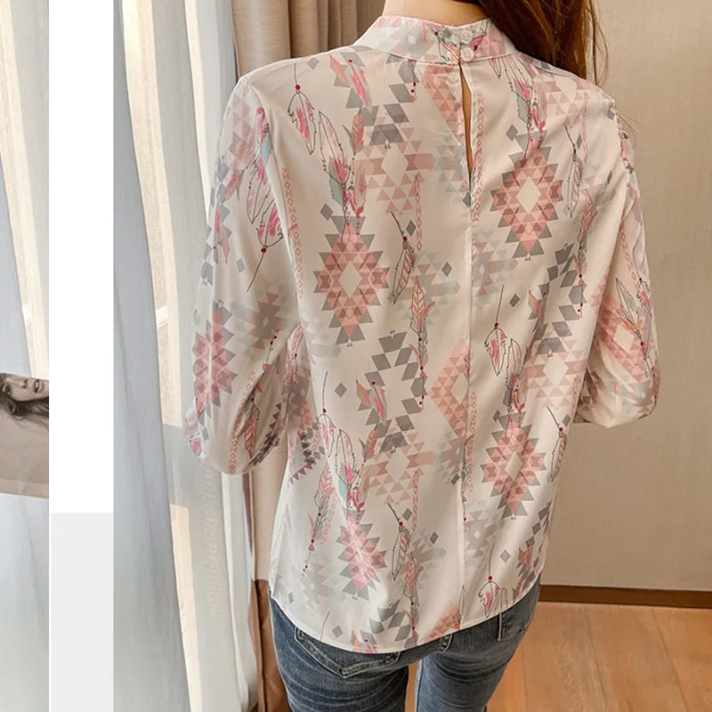 deanwangkt style New elegant printing ladies shirts  Spring Summer Women's Blouses Long Sleeve Shirts Tops Blusas Mujer