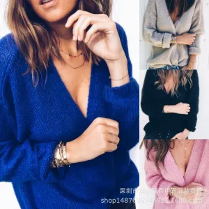 Deep V-neck Long Batwing Sleeves Women Wrapped Cardigan