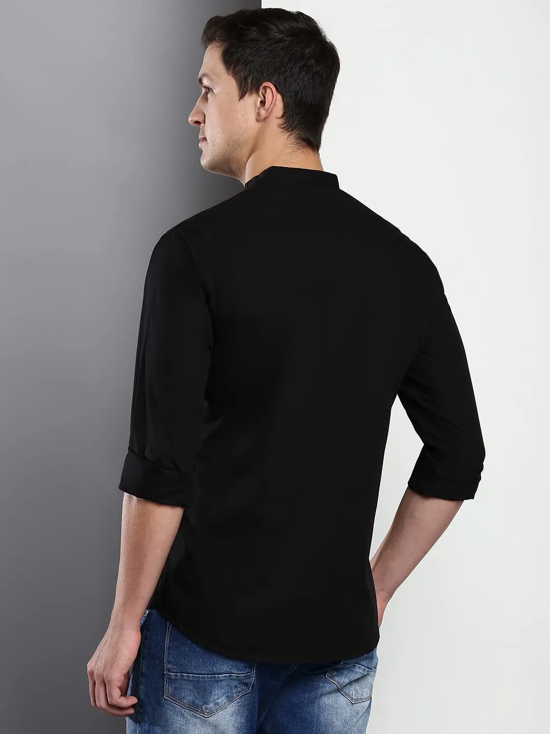 Dennis Lingo Men's Solid Casual Full Sleeves Black Cotton Shirt