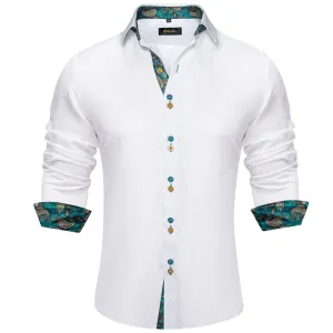 DiBanGu Men's Long Sleeve Shirt White Plain Button Down Dress Shirt