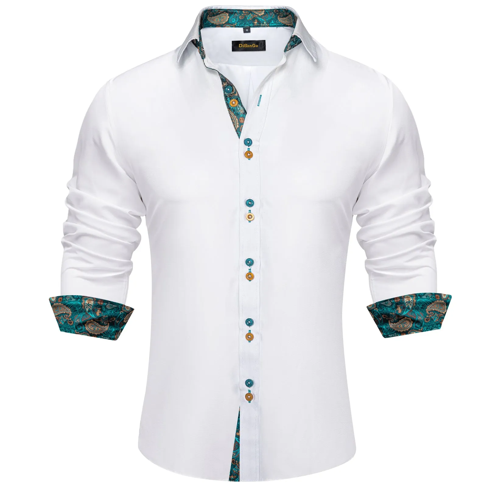 DiBanGu Men's Long Sleeve Shirt White Plain Button Down Dress Shirt