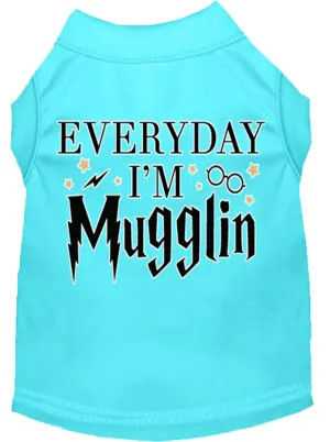 Everyday I'm Mugglin Screen Print Dog Shirt Aqua Med