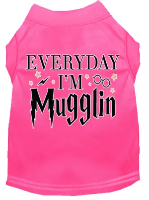 Everyday I'm Mugglin Screen Print Dog Shirt Bright Pink Xxl