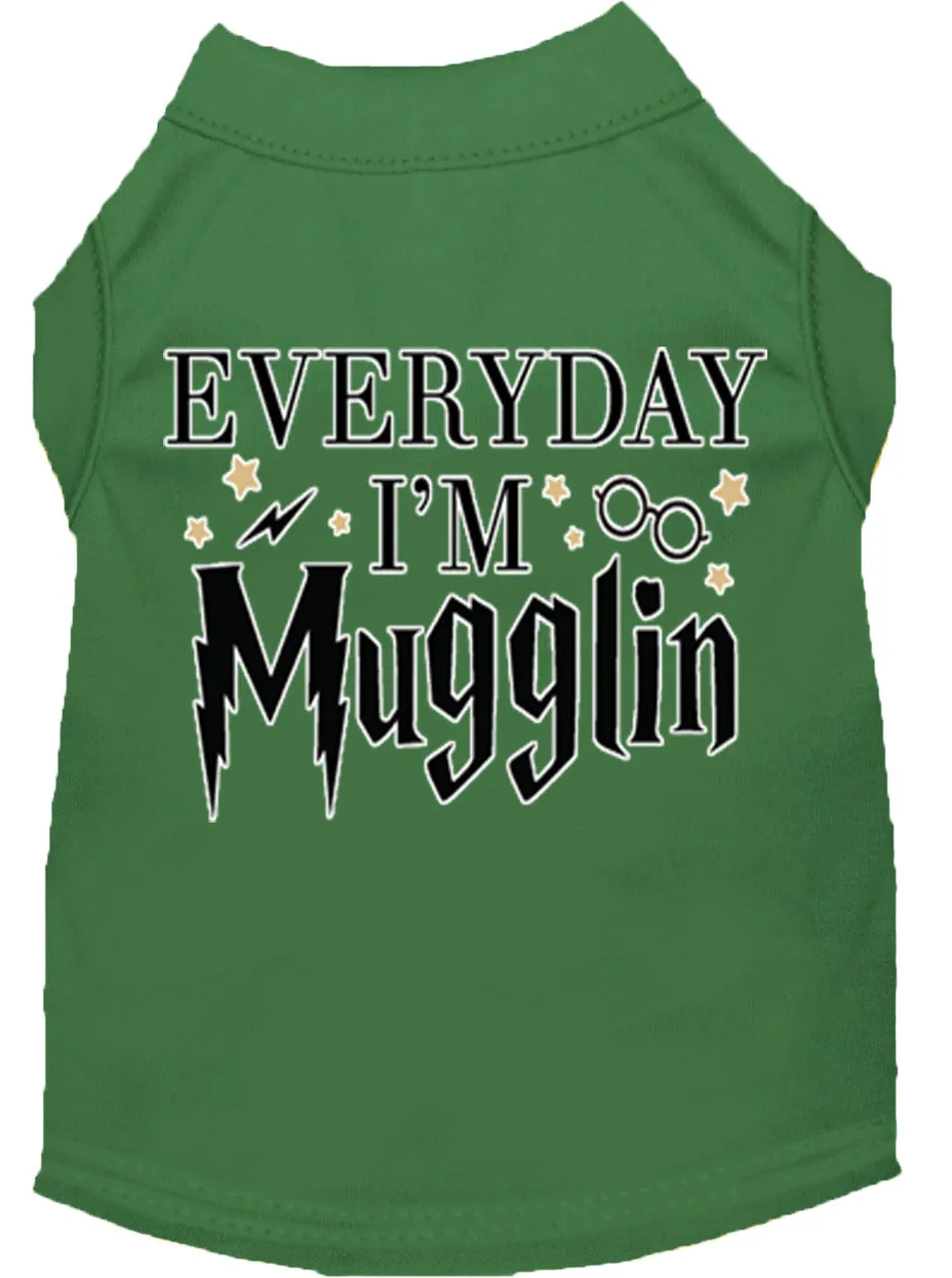 Everyday I'm Mugglin Screen Print Dog Shirt Green Med