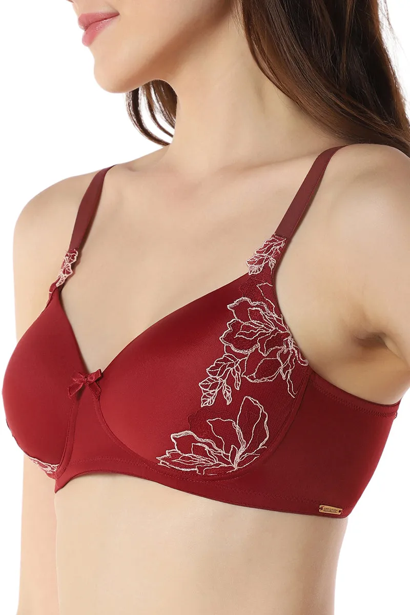 Floral Chic Padded Non-Wired Bra - Red Berry & Sepia Rose