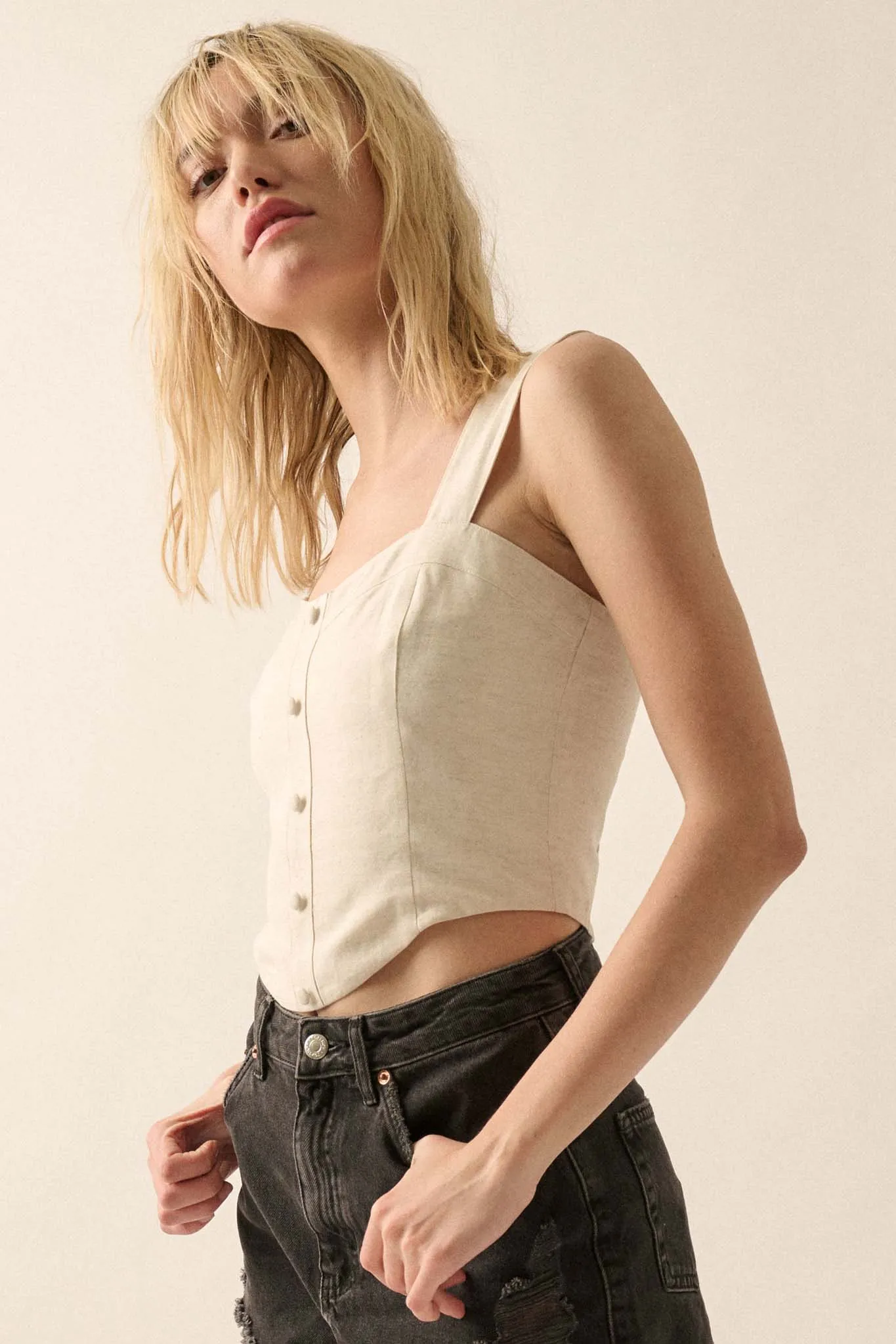 Force of Nature Linen-Blend Corset Tank Top