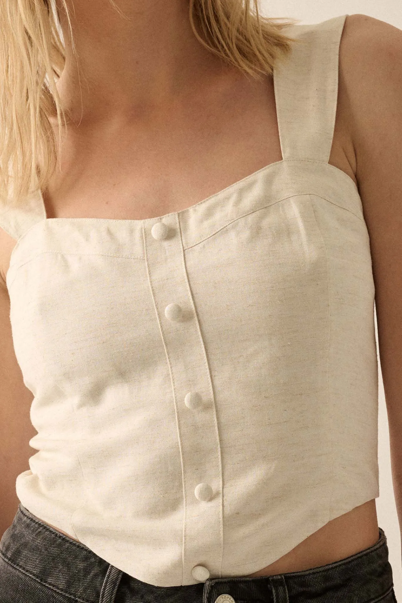 Force of Nature Linen-Blend Corset Tank Top