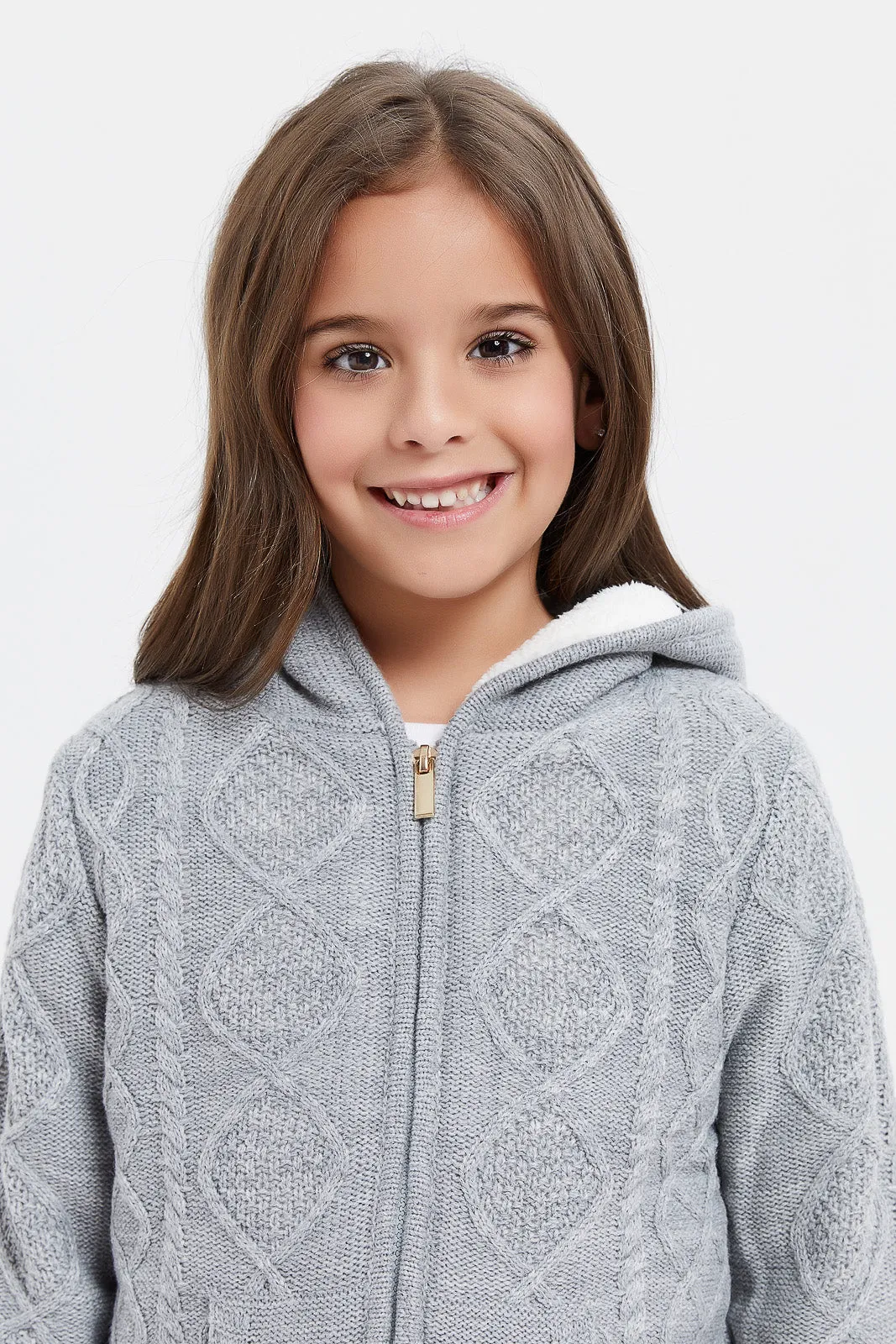 Girls Grey Zip Knitted Cardigan