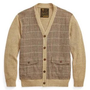 Glen Plaid Paneled Linen-Silk Cardigan Tan Multi - SS23