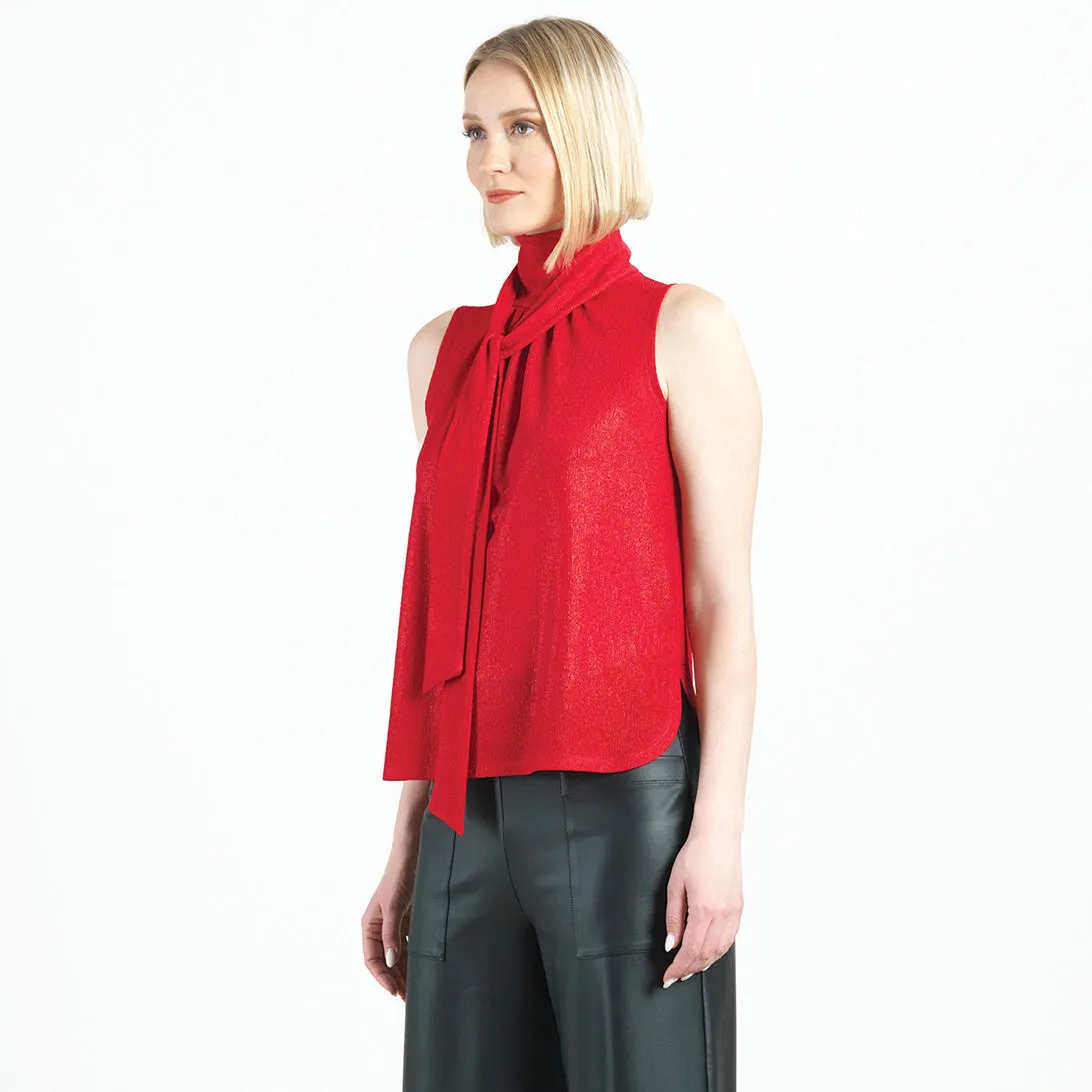 Glimmer Speck - Mock Neck-Tie Detail Top - Red