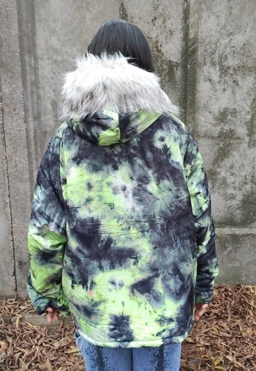 Gradient space print parka tie-dye print bomber coat green