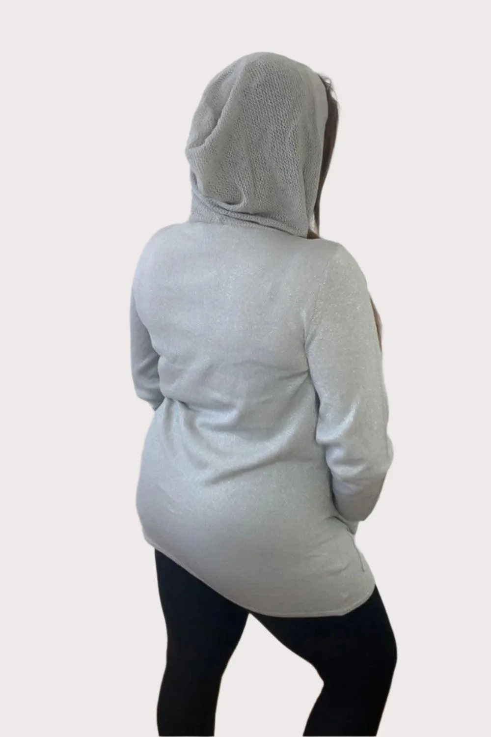 Grey Sheer Panels Hooded Cardigan