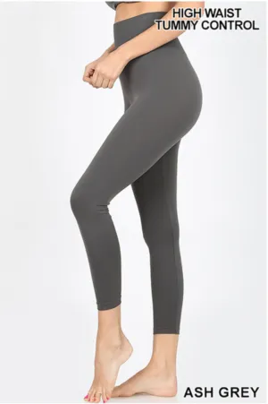 High Waist Capri Leggings with Tummy Control - Ash Gray