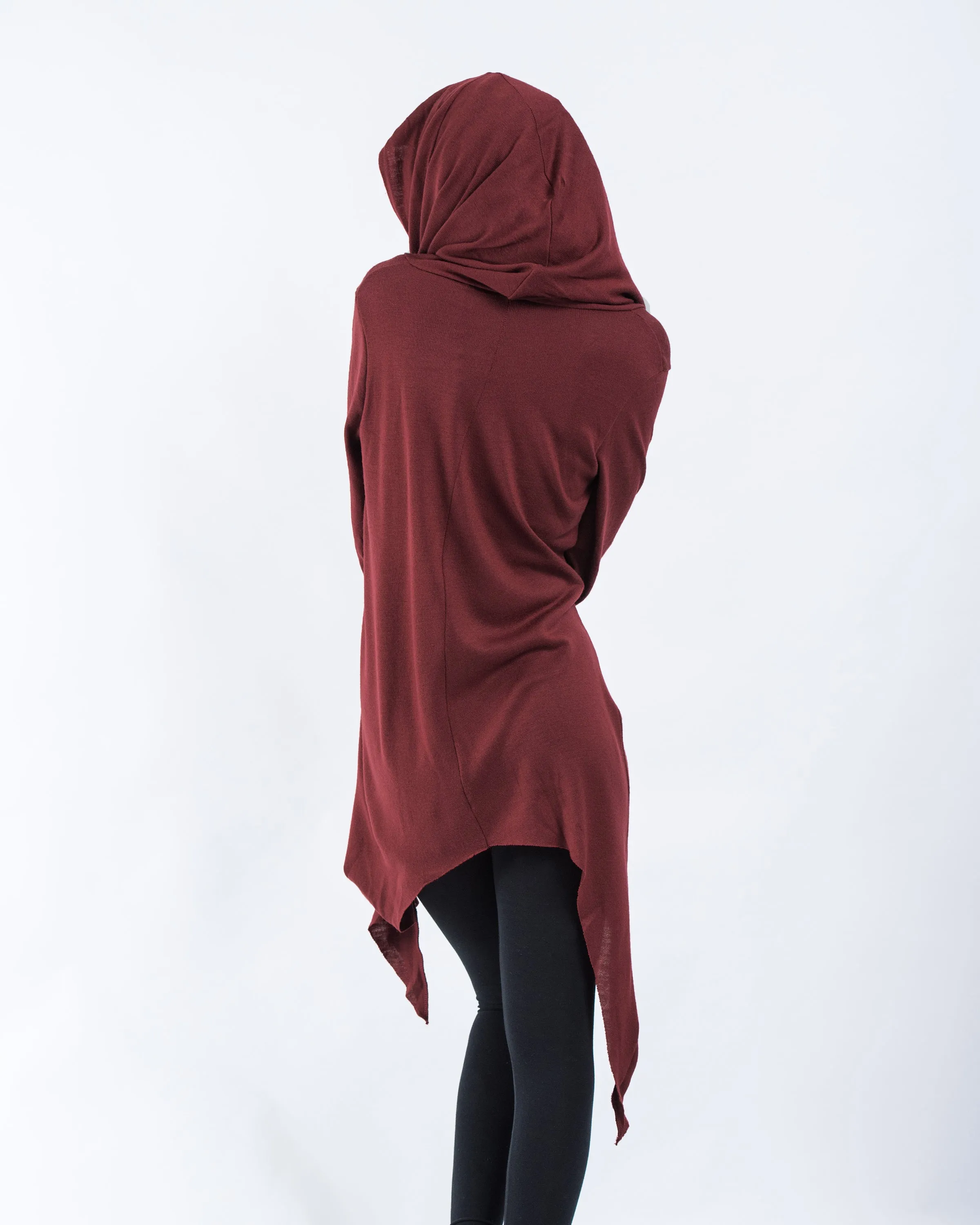 Hooded Cardigan in Maroon