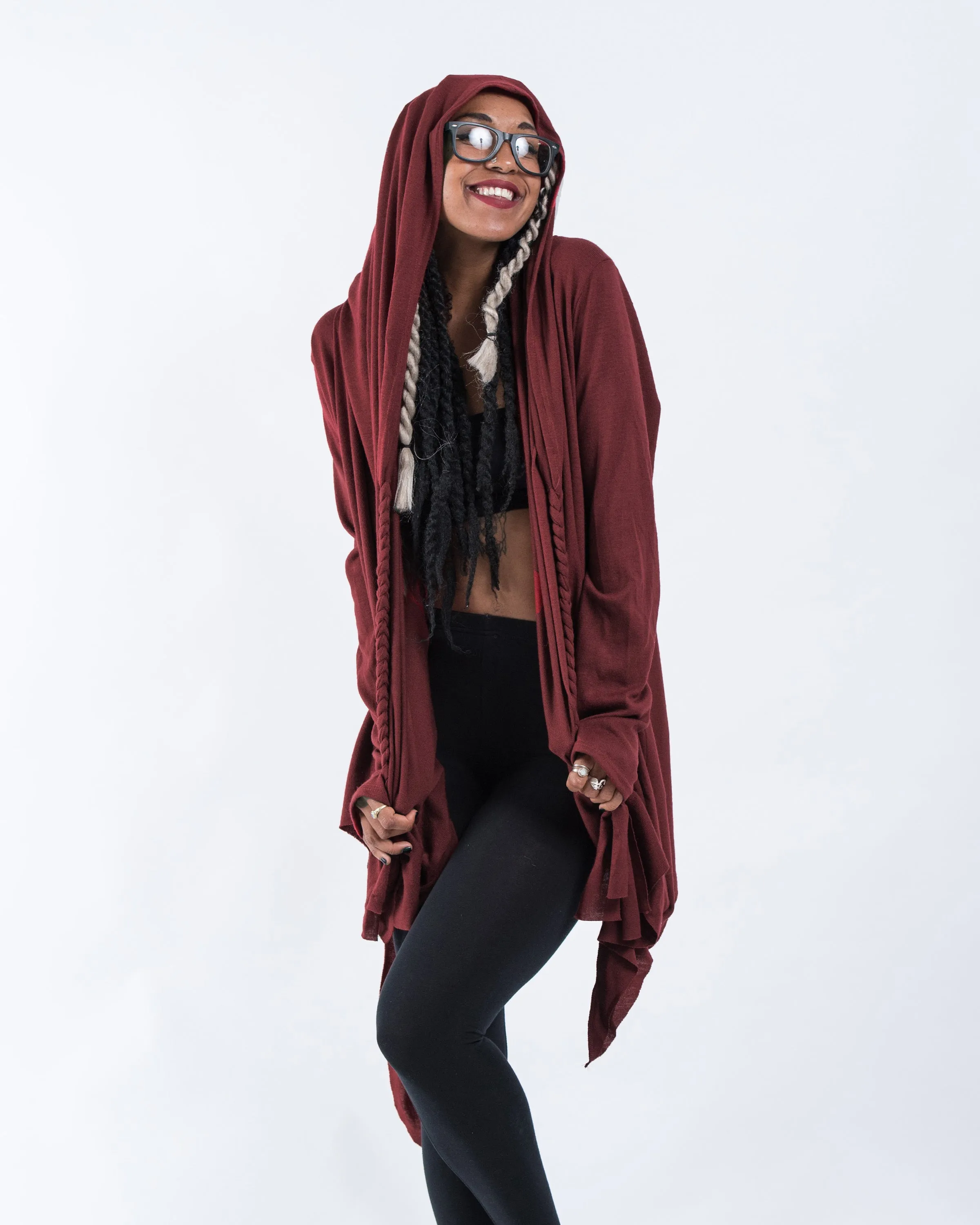 Hooded Cardigan in Maroon