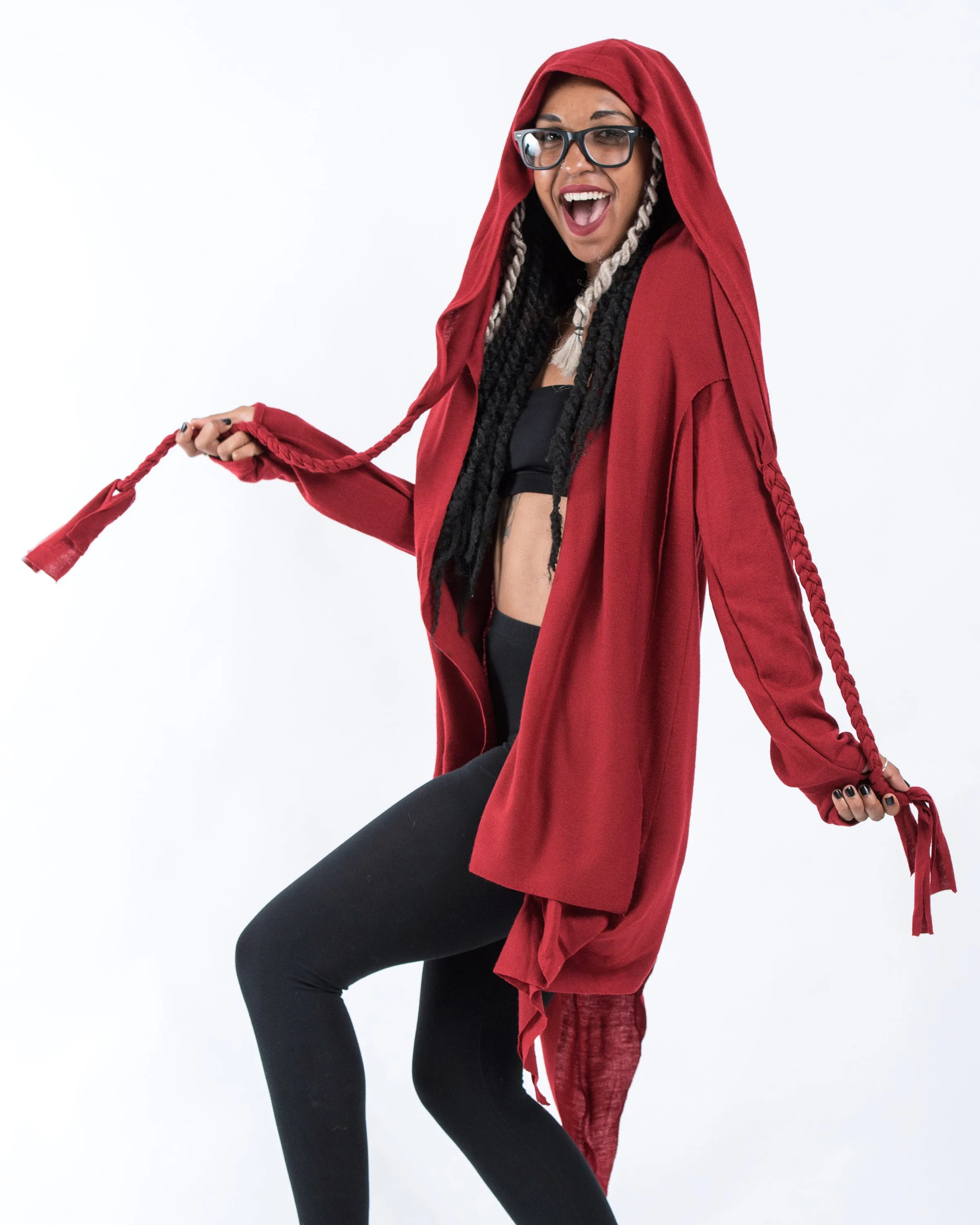 Hooded Cardigan in Red