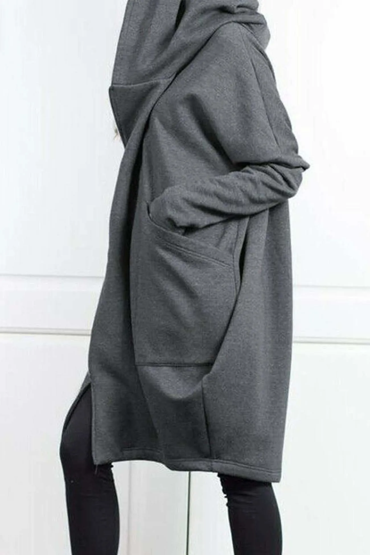 Hooded Pocket Zipper Mid-Length Cardigan