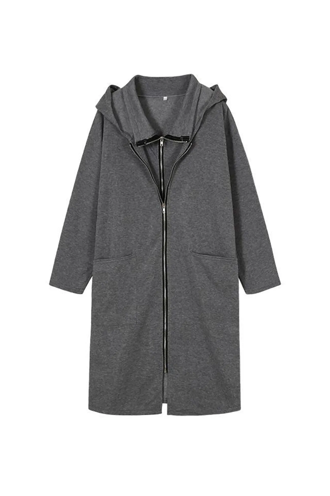 Hooded Pocket Zipper Mid-Length Cardigan