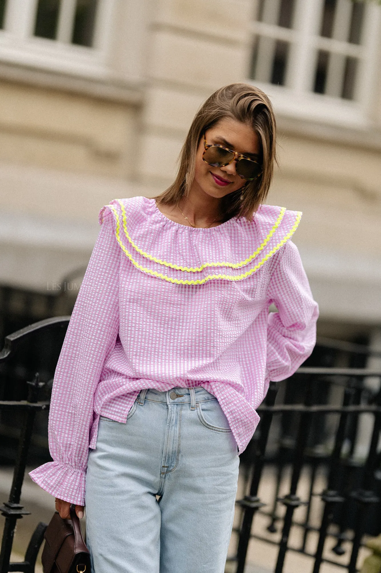 Jolene checkered blouse pink