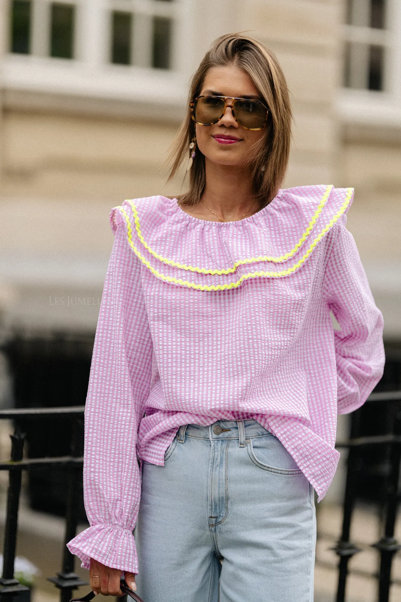 Jolene checkered blouse pink