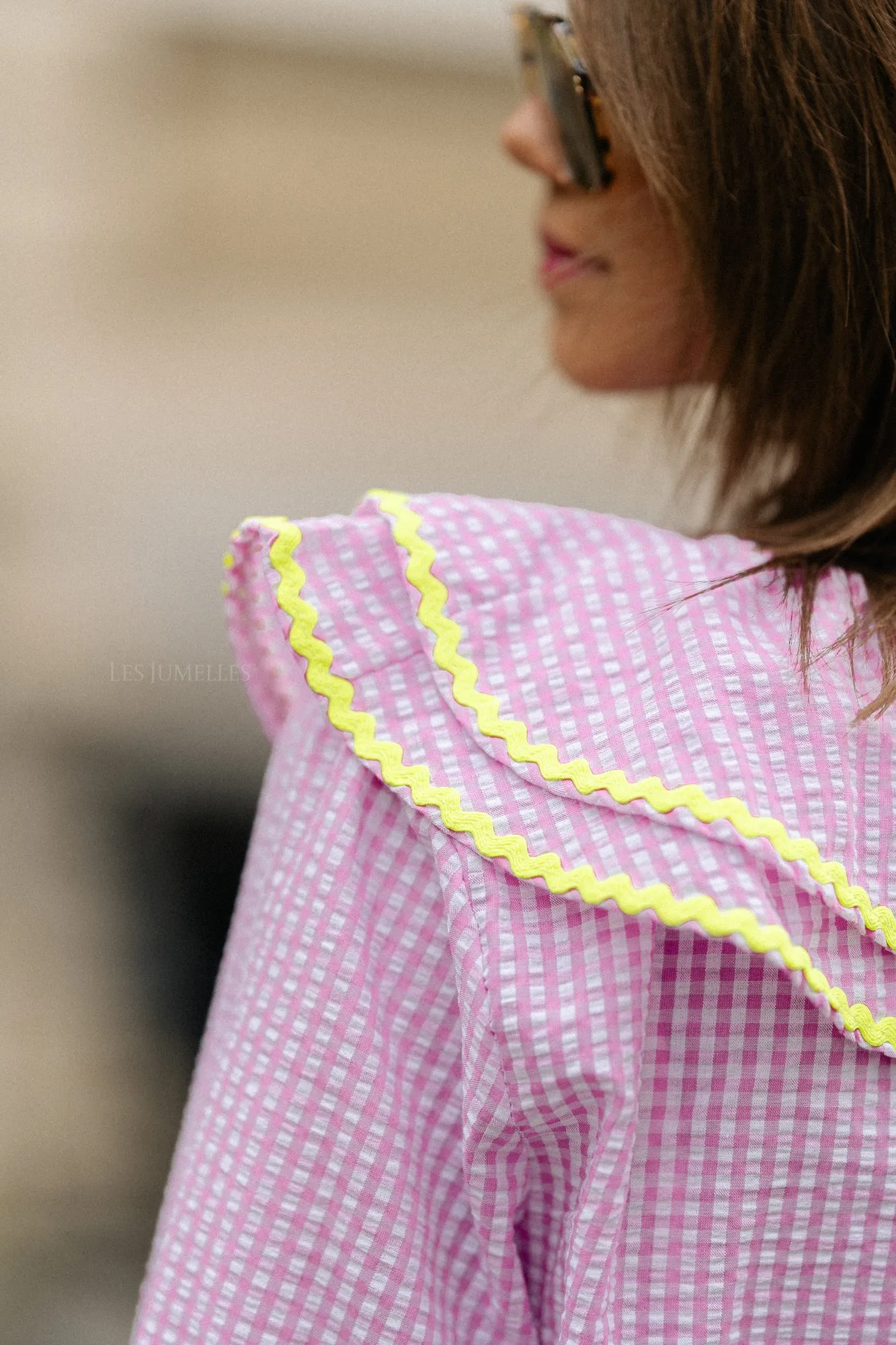 Jolene checkered blouse pink