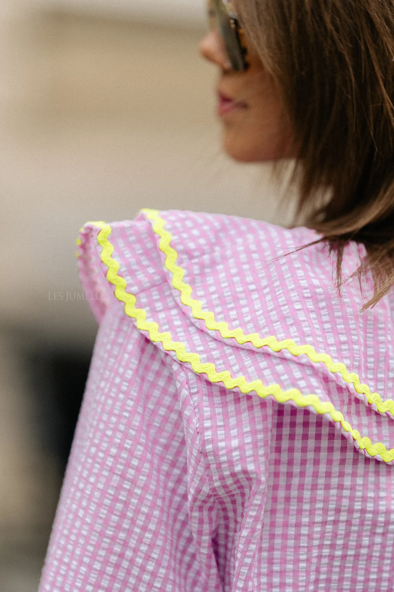 Jolene checkered blouse pink