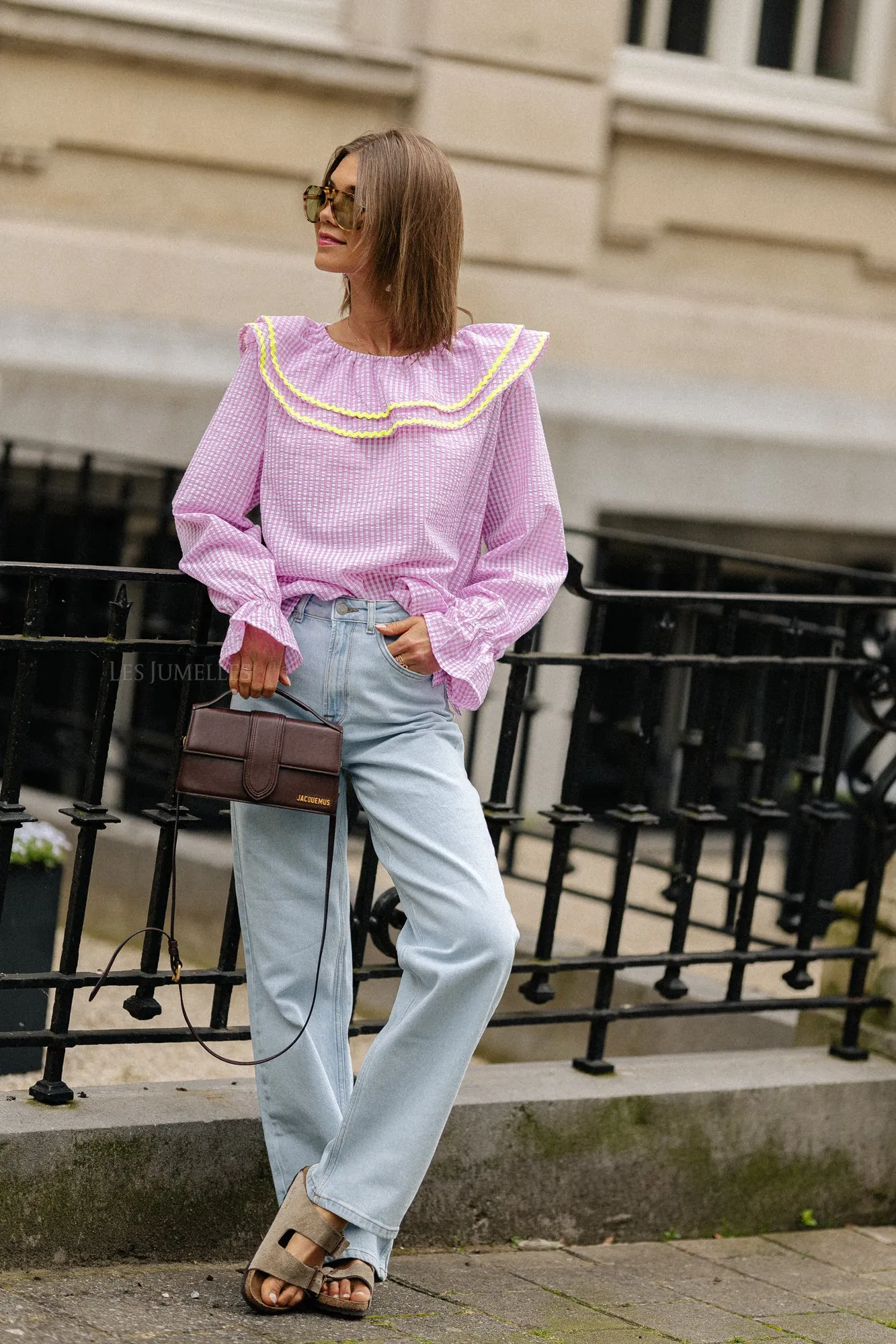 Jolene checkered blouse pink