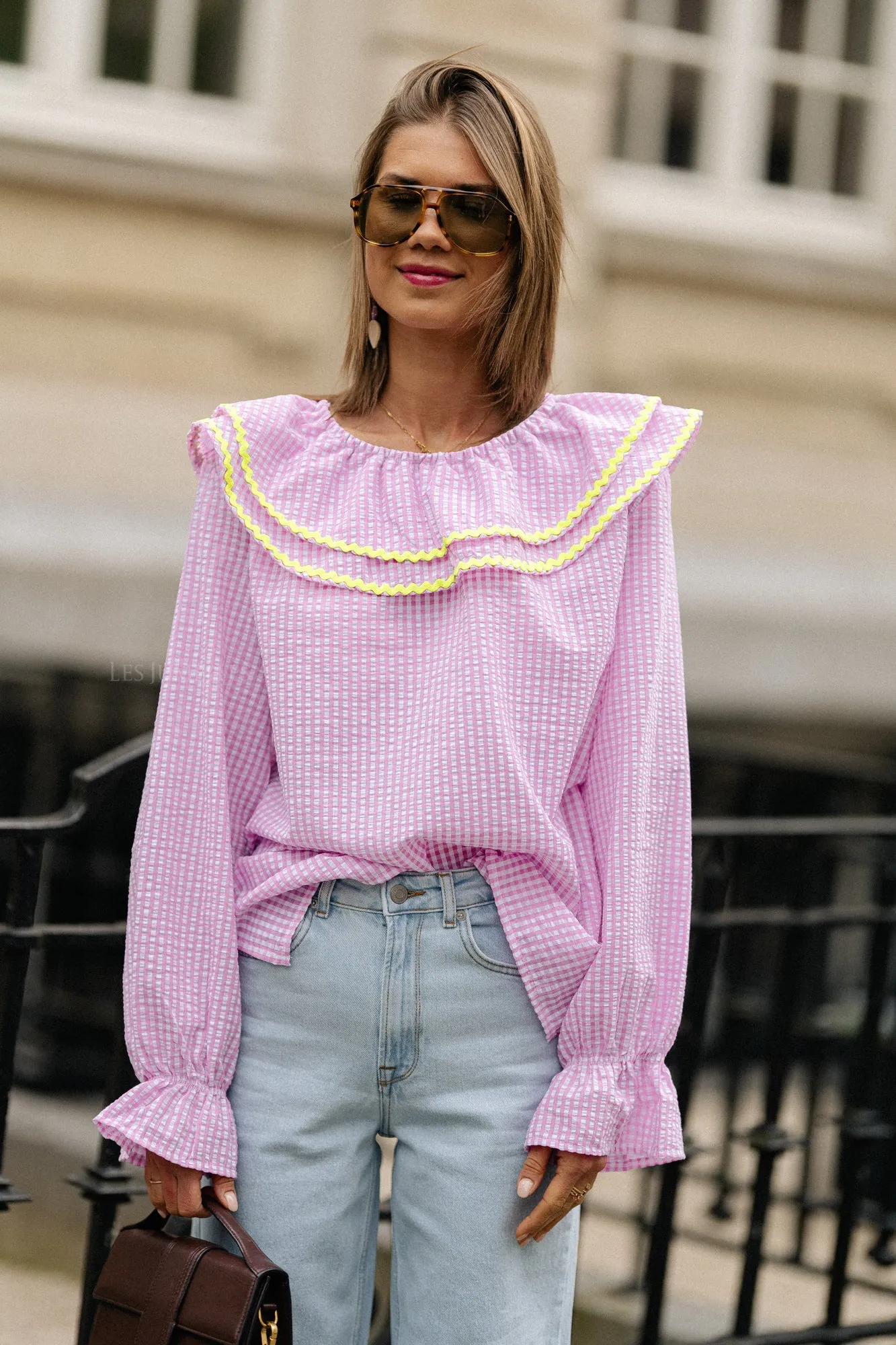 Jolene checkered blouse pink