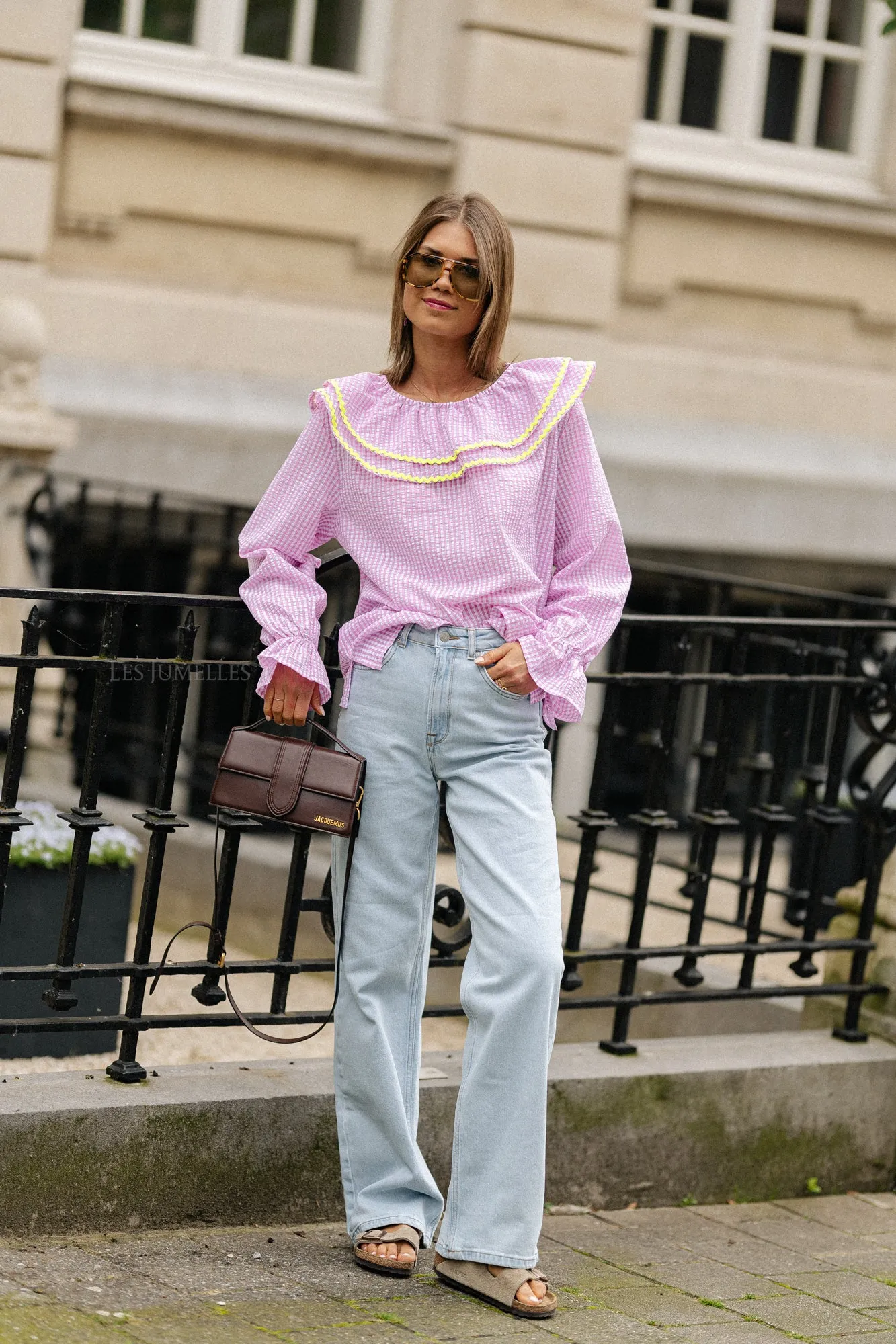 Jolene checkered blouse pink