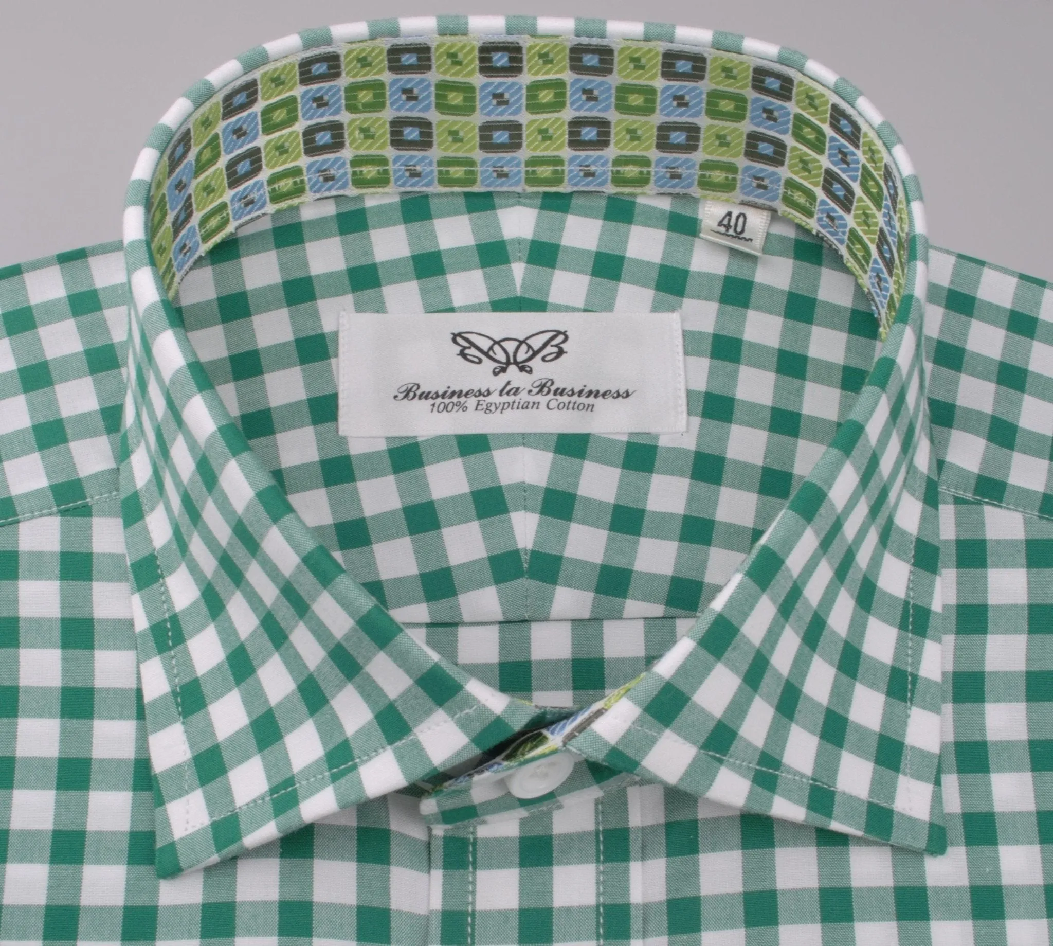 Large Green Gingham Check Formal Business Dress Shirt Blue Puzzle Designer Fashion