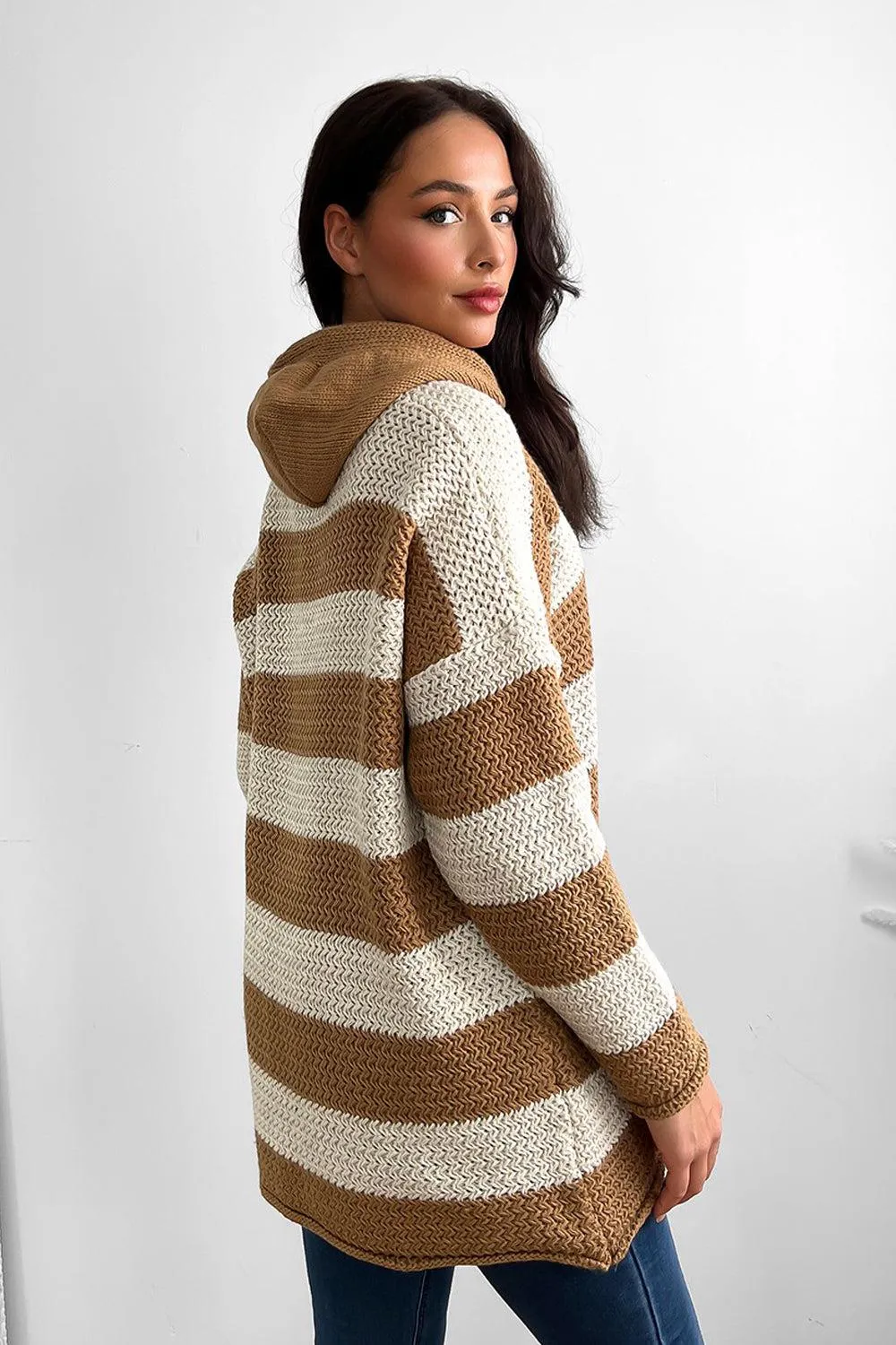 Large Stripes Pattern Hooded Pullover