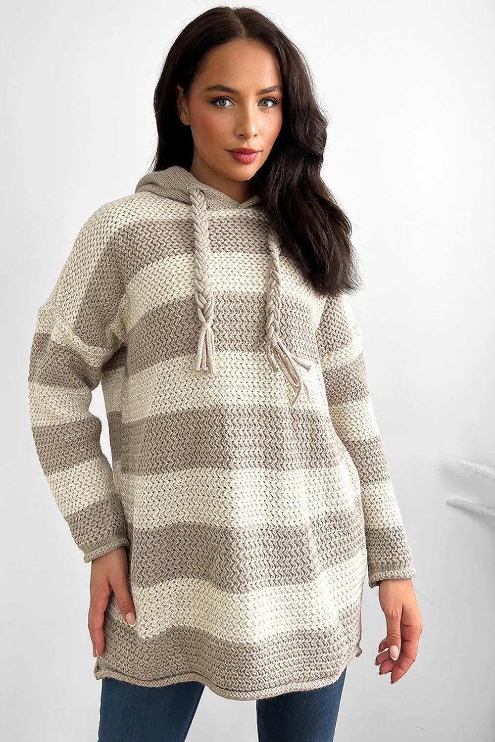 Large Stripes Pattern Hooded Pullover