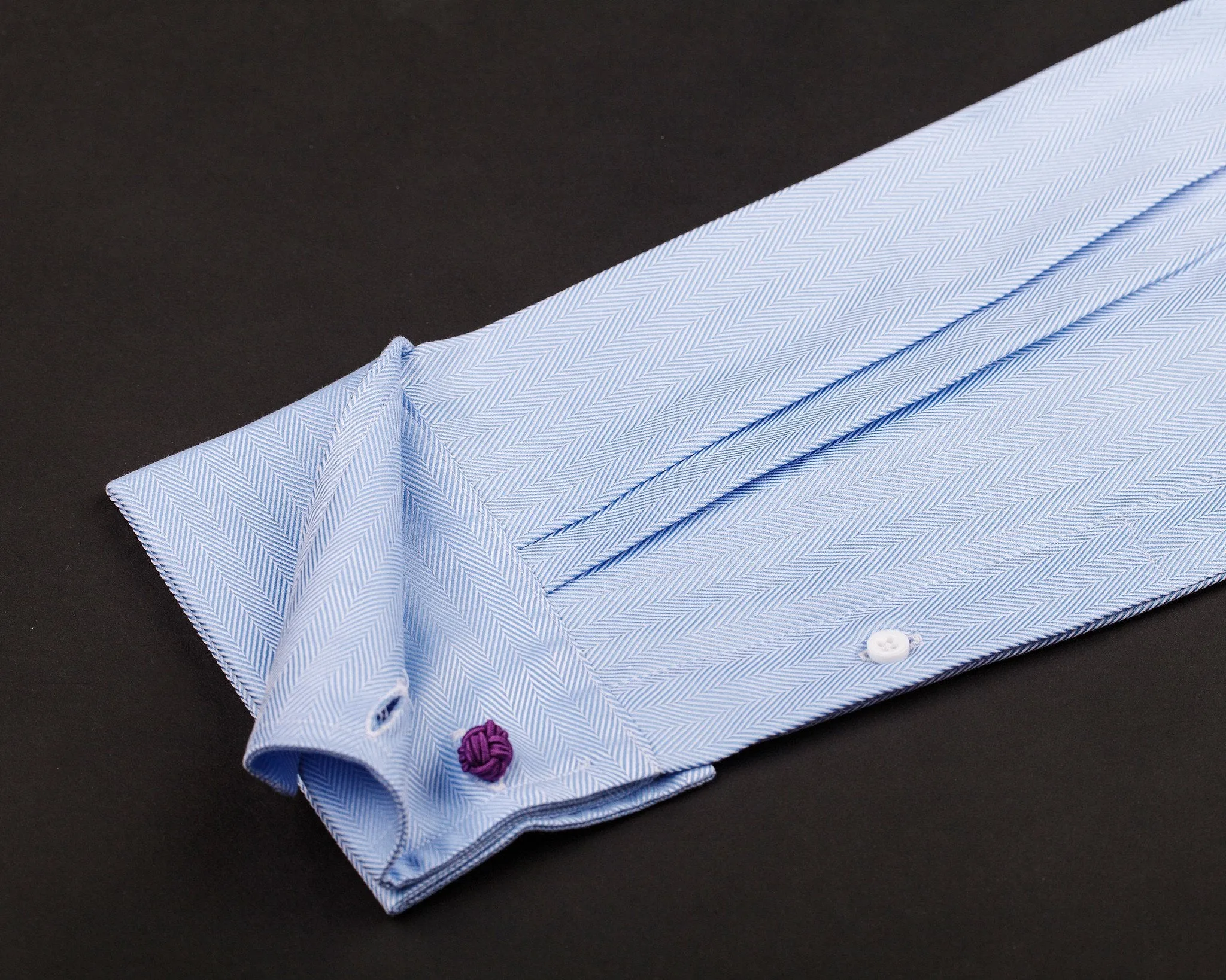 Light Blue Herringbone Formal Business Dress Shirt in French Double Cuffs