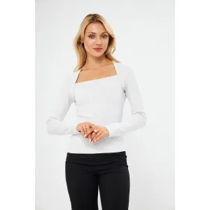 Light Grey Rib Swan Neck Top