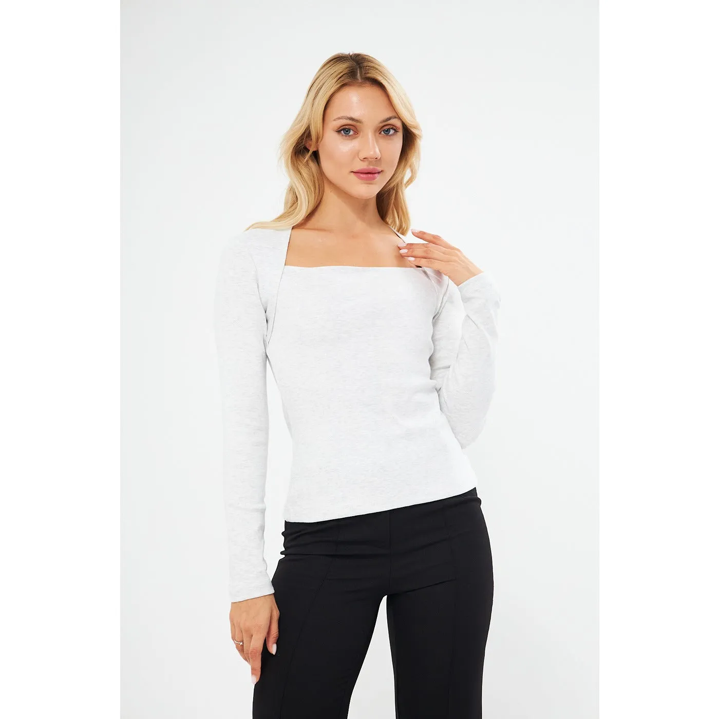 Light Grey Rib Swan Neck Top