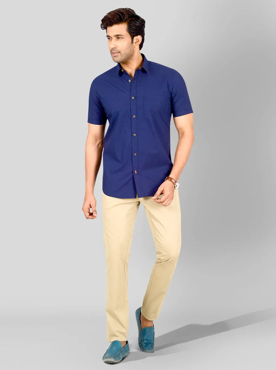 Navy Blue Solid Tailored Fit Casual Shirt | JadeBlue