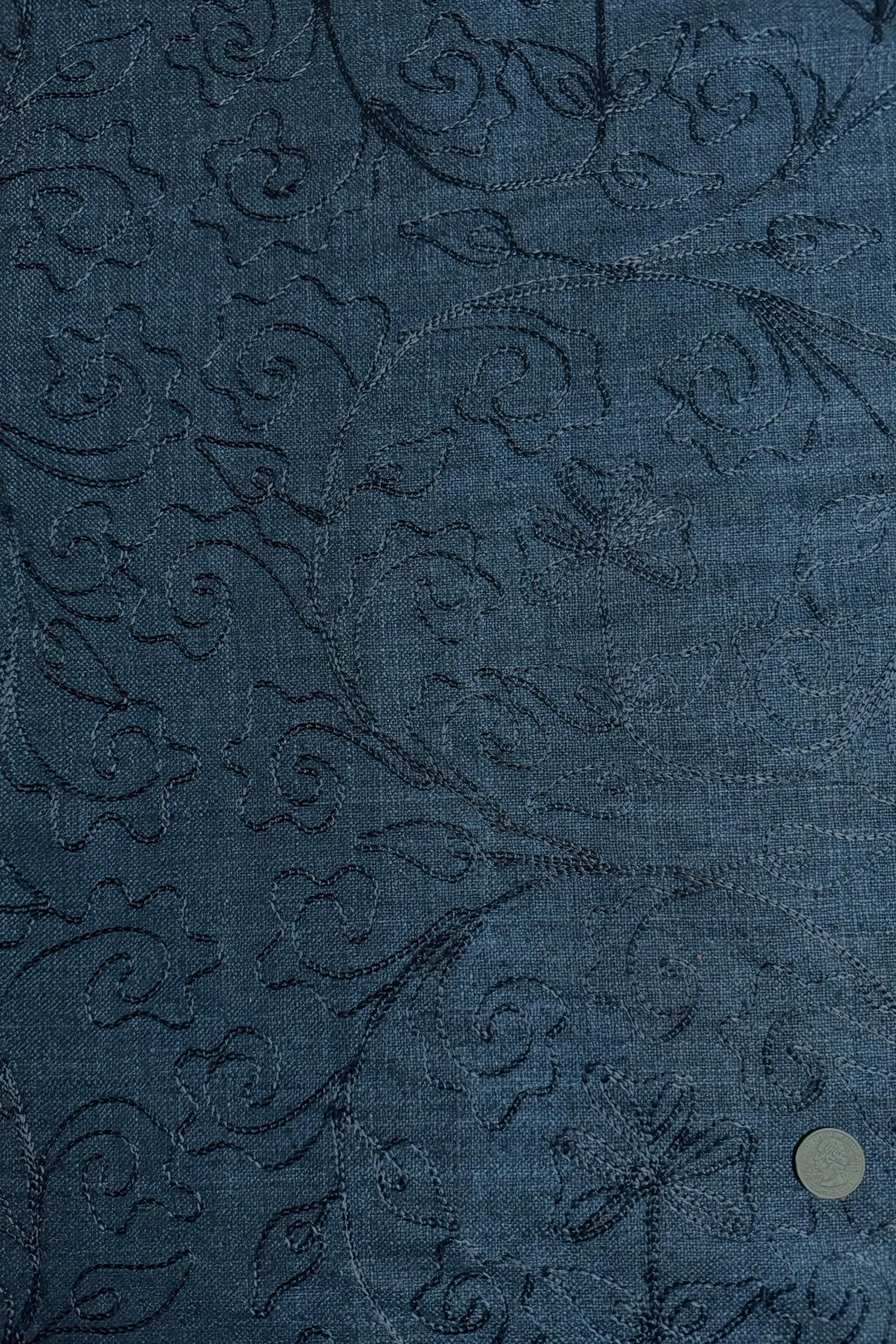 Navy Embroidered Silk Linen MEMT-018-15