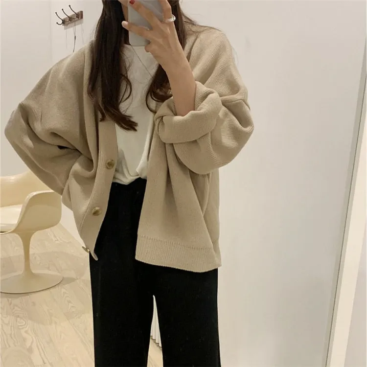 New 2021 Winter Spring Women's Sweaters V-Neck Buttons Cardigans