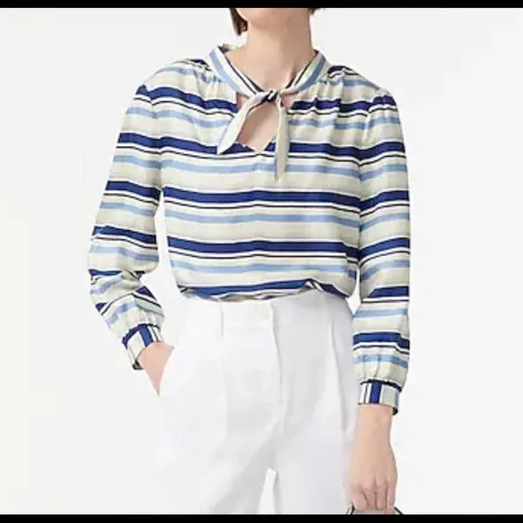 NEW J Crew Silk Blue Striped Tunic