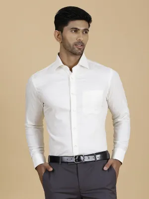 Off White Solid Slim Fit Formal Shirt | Metal