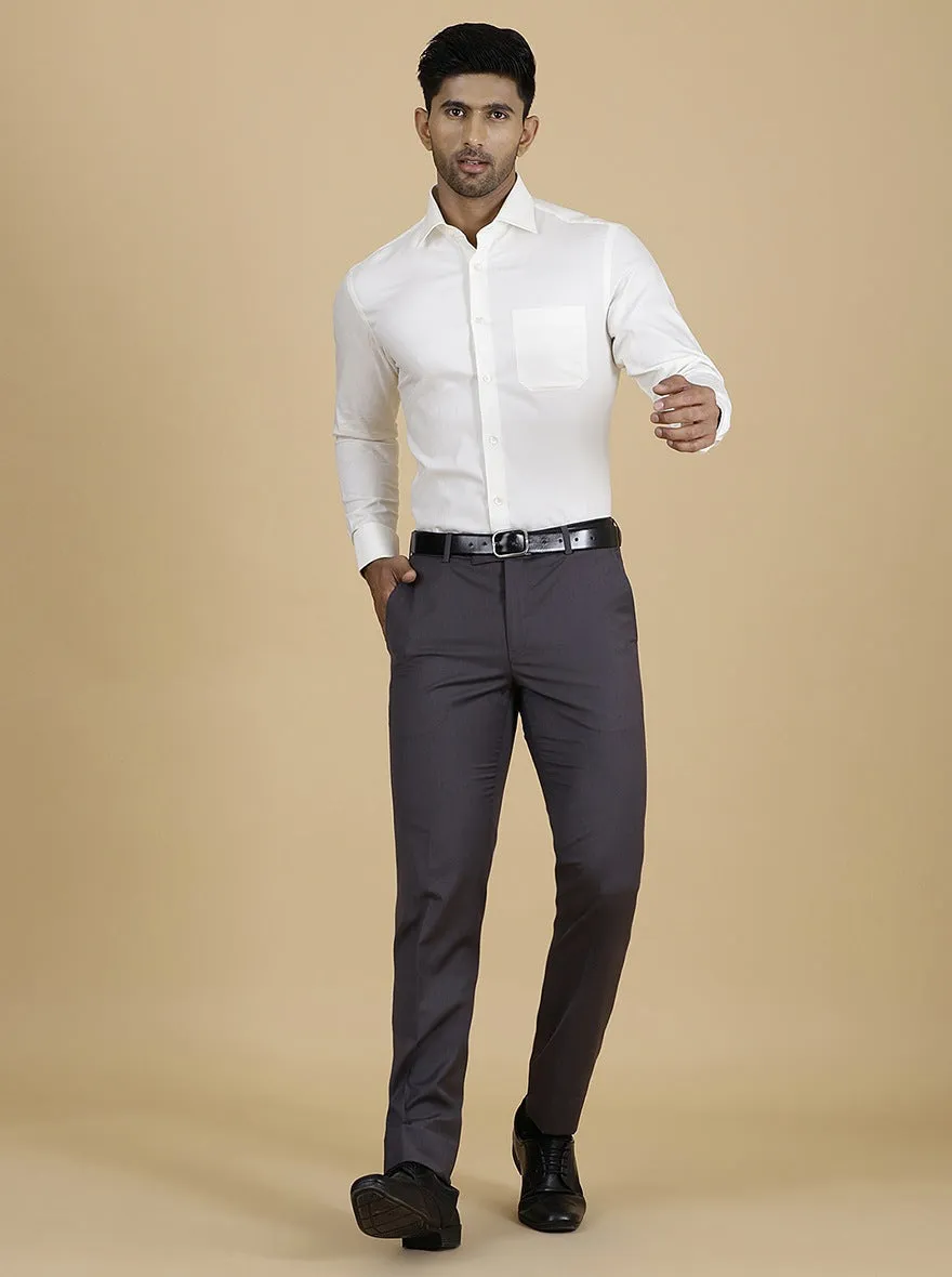 Off White Solid Slim Fit Formal Shirt | Metal