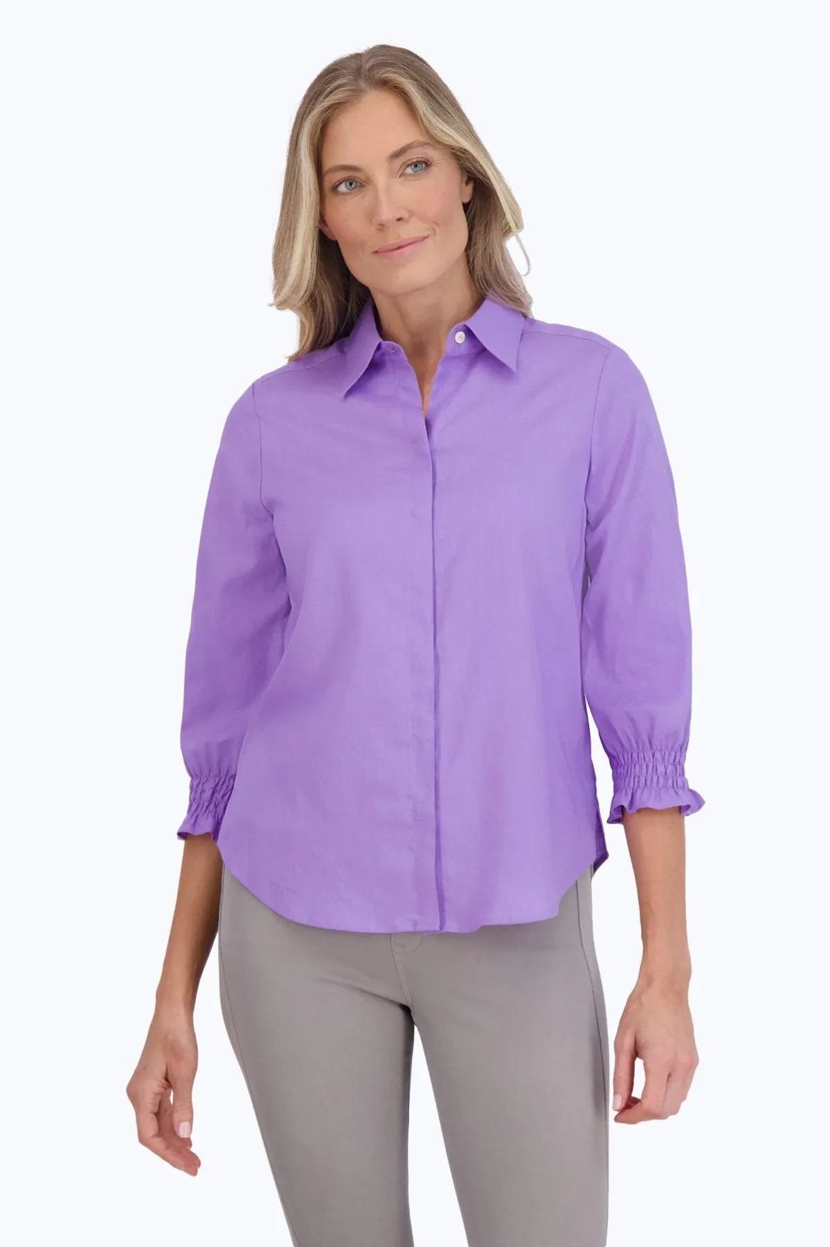 Olivia 3/4 Sleeve Easy Care Solid Linen Shirt