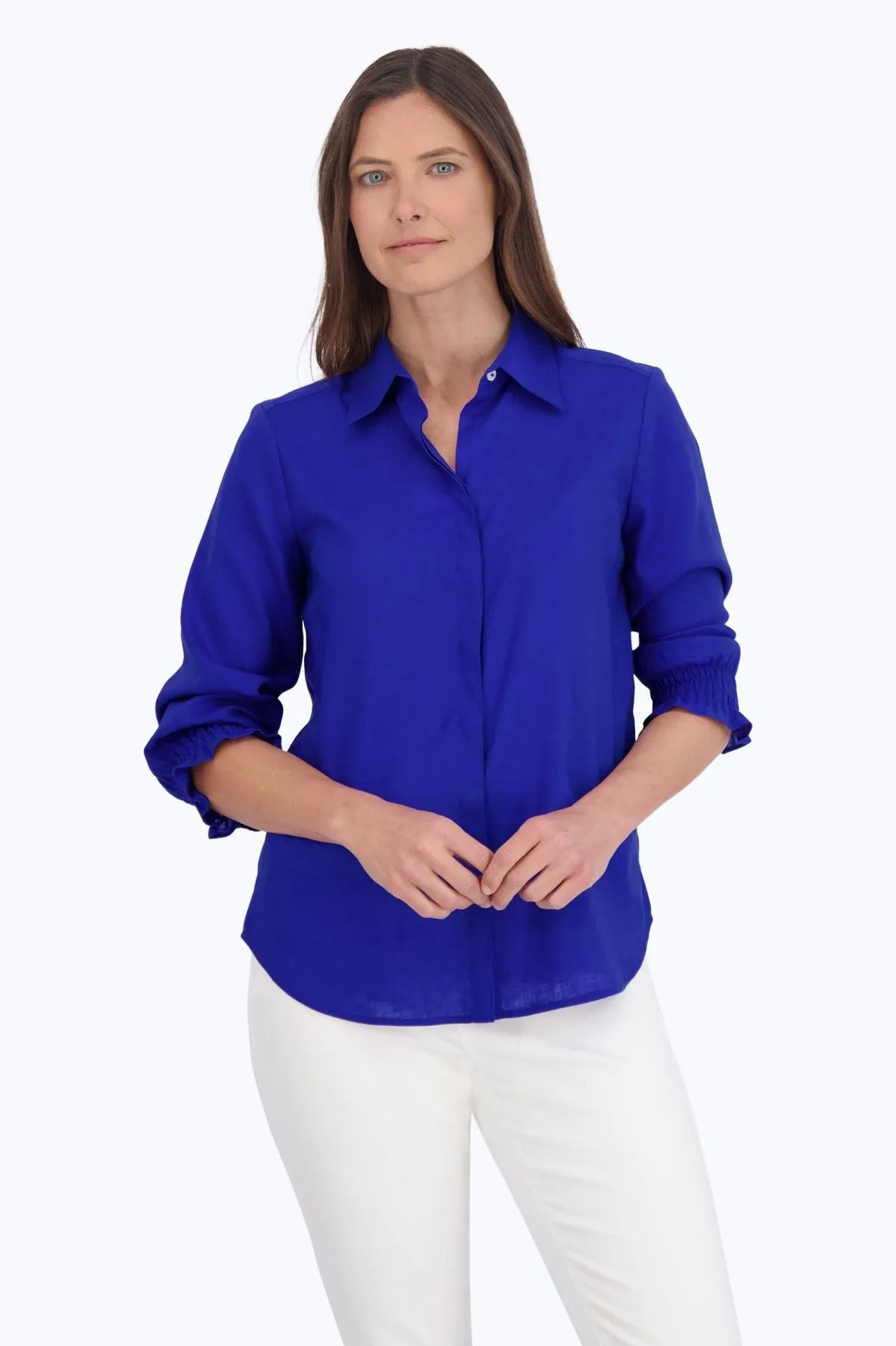 Olivia 3/4 Sleeve Easy Care Solid Linen Shirt