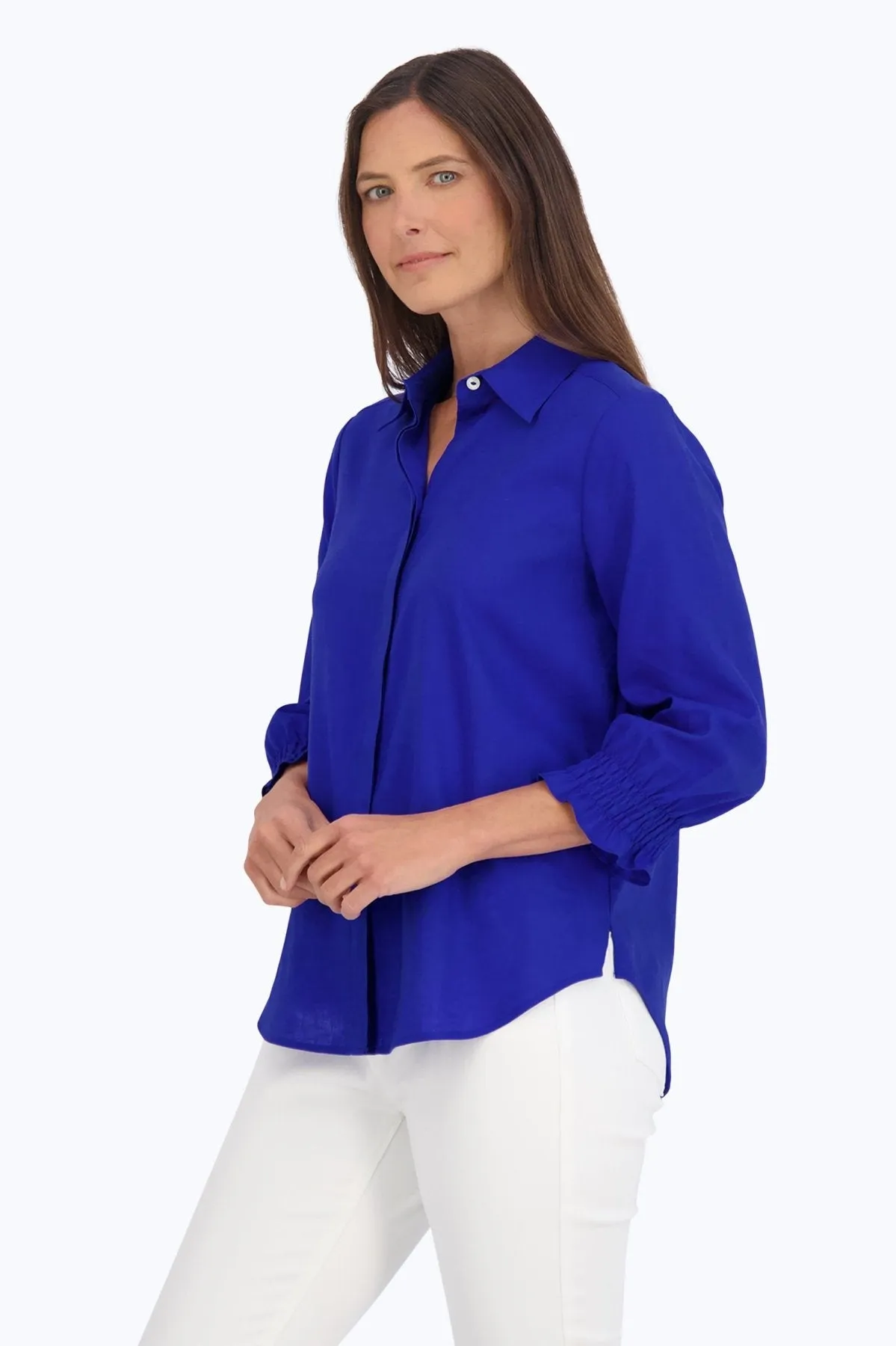 Olivia 3/4 Sleeve Easy Care Solid Linen Shirt