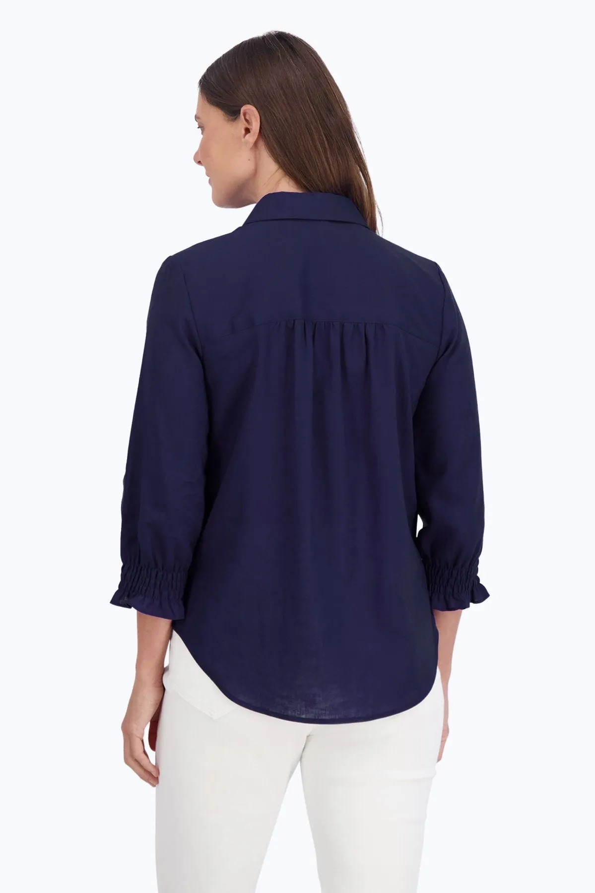 Olivia 3/4 Sleeve Easy Care Solid Linen Shirt