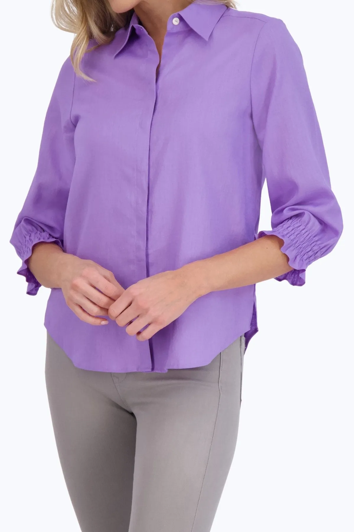 Olivia 3/4 Sleeve Easy Care Solid Linen Shirt